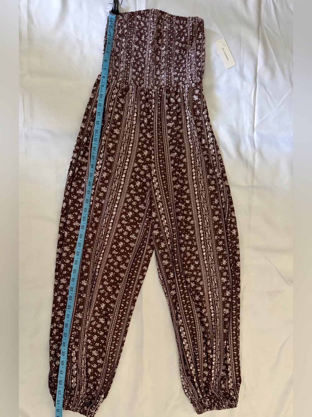 Smocked Strapless Jumpsuit in Brown Floral